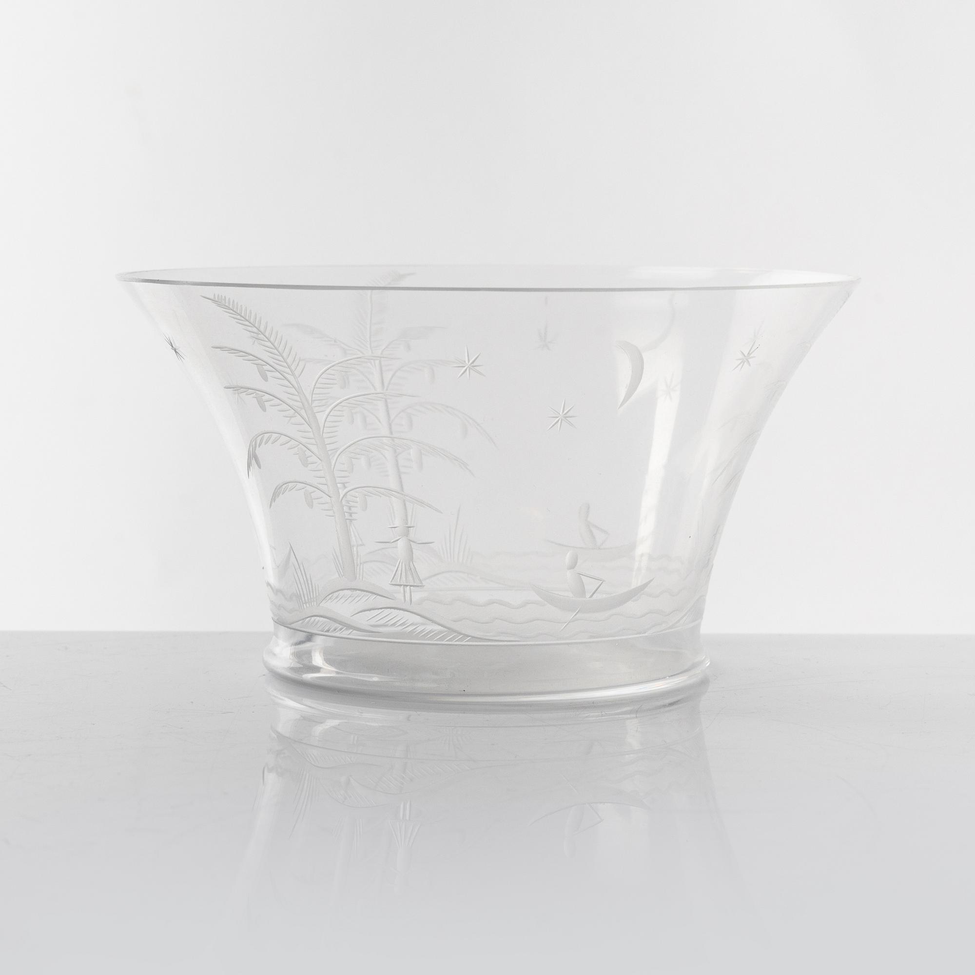 Edward Hald, two glass bowls, Orrefors, 1920's.