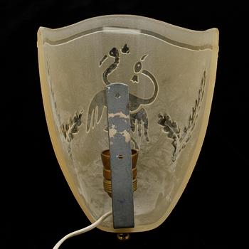 VÄGGLAMPA, glas, 1940-tal.