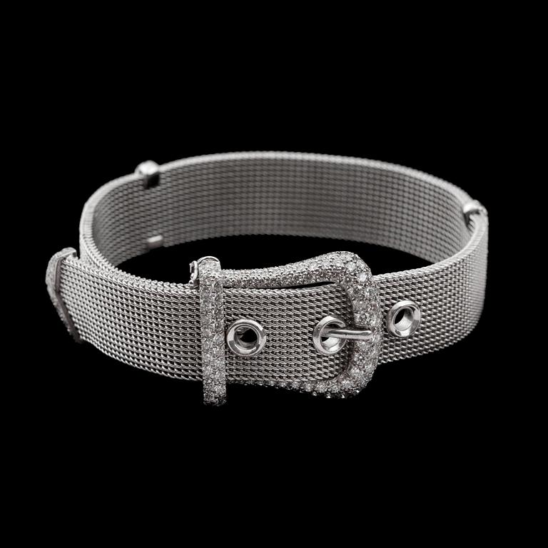 A Tiffany & Co diamond, app. tot. 3.00 cts, set bracelet in the shape of a belt.