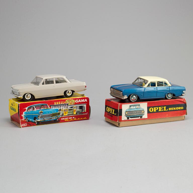 two toy cars "Opel Rekord 462" Gama Germany and "Opel Rekord" made in Japan, 1960's.