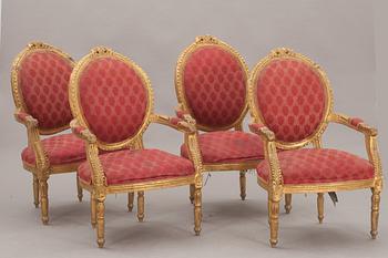 SALONGSGRUPP, 5 delar, gustaviansk stil, 1800/1900-tal.