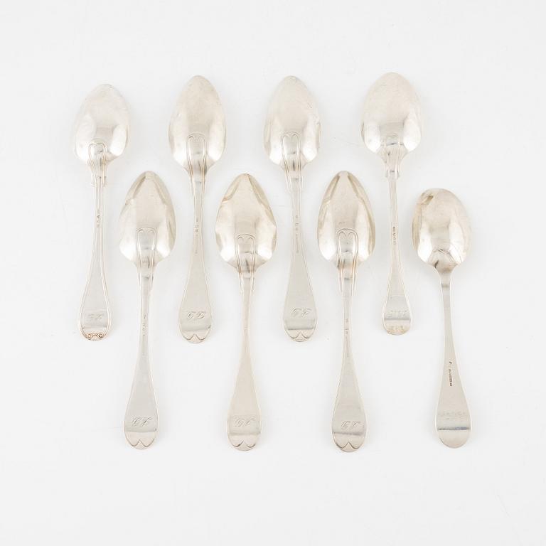 A group of eight Swedish silver spoons, including Nils Wendelius, Uppsala 1826.