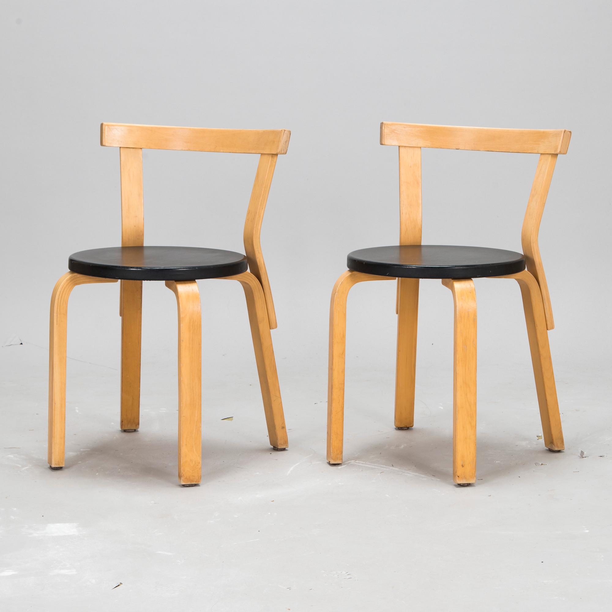 Alvar Aalto, stolar, 6 st, modell 68, Artek 1960-tal.