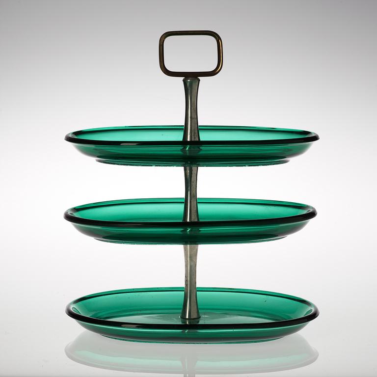 A set of six glass plates and a etagère by Josef Frank, Svenskt Tenn.