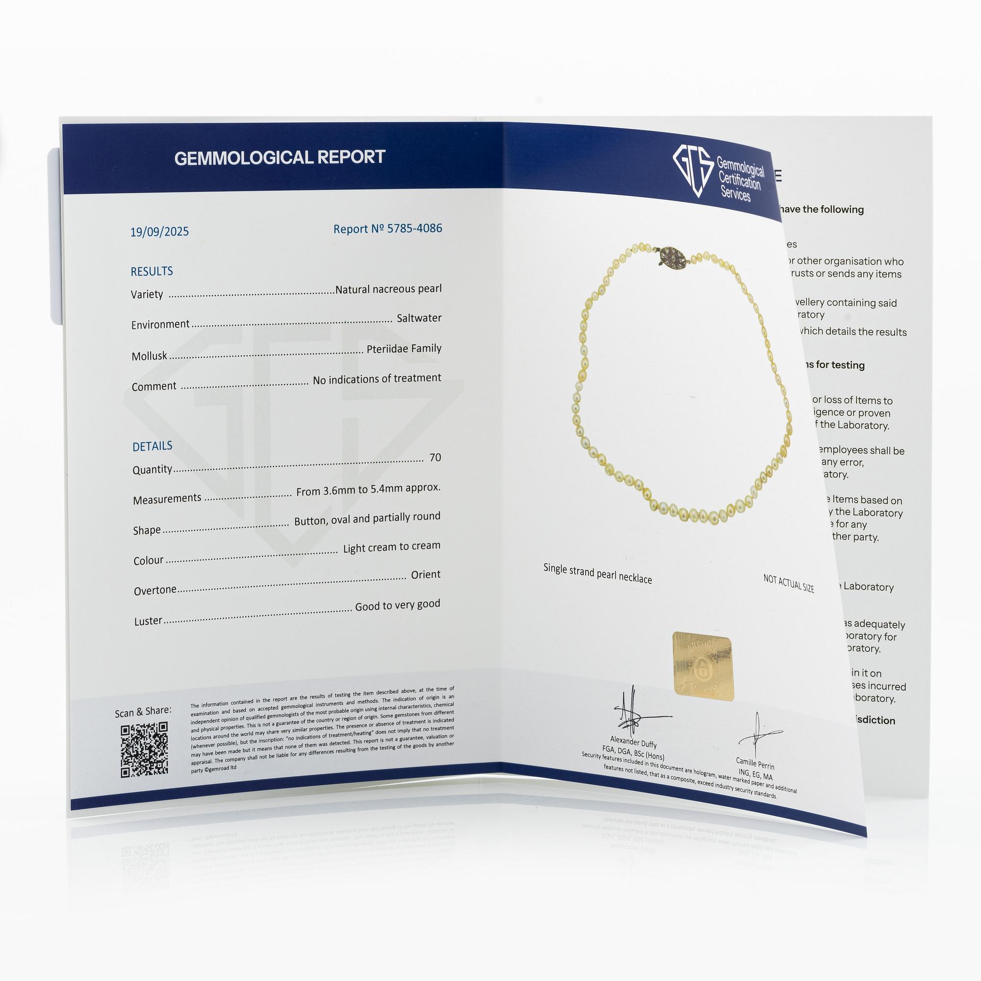 Necklace with pearls. Accompanied by a report from GCS.