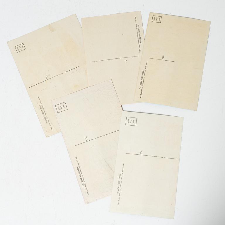 Wes Wilson, a set of 5 postcards, West Coast Lithograph; Tea Lautrec Posters & Creative Lithograph, USA.