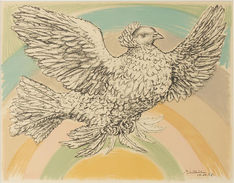 Pablo Picasso, efter, "Colombe volant (À l'arc-en-ciel)".