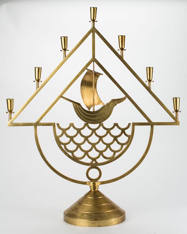 KANDELABER/LJUSSTAKE, mässing, Lars Holmström, Arvika. 1930-tal.