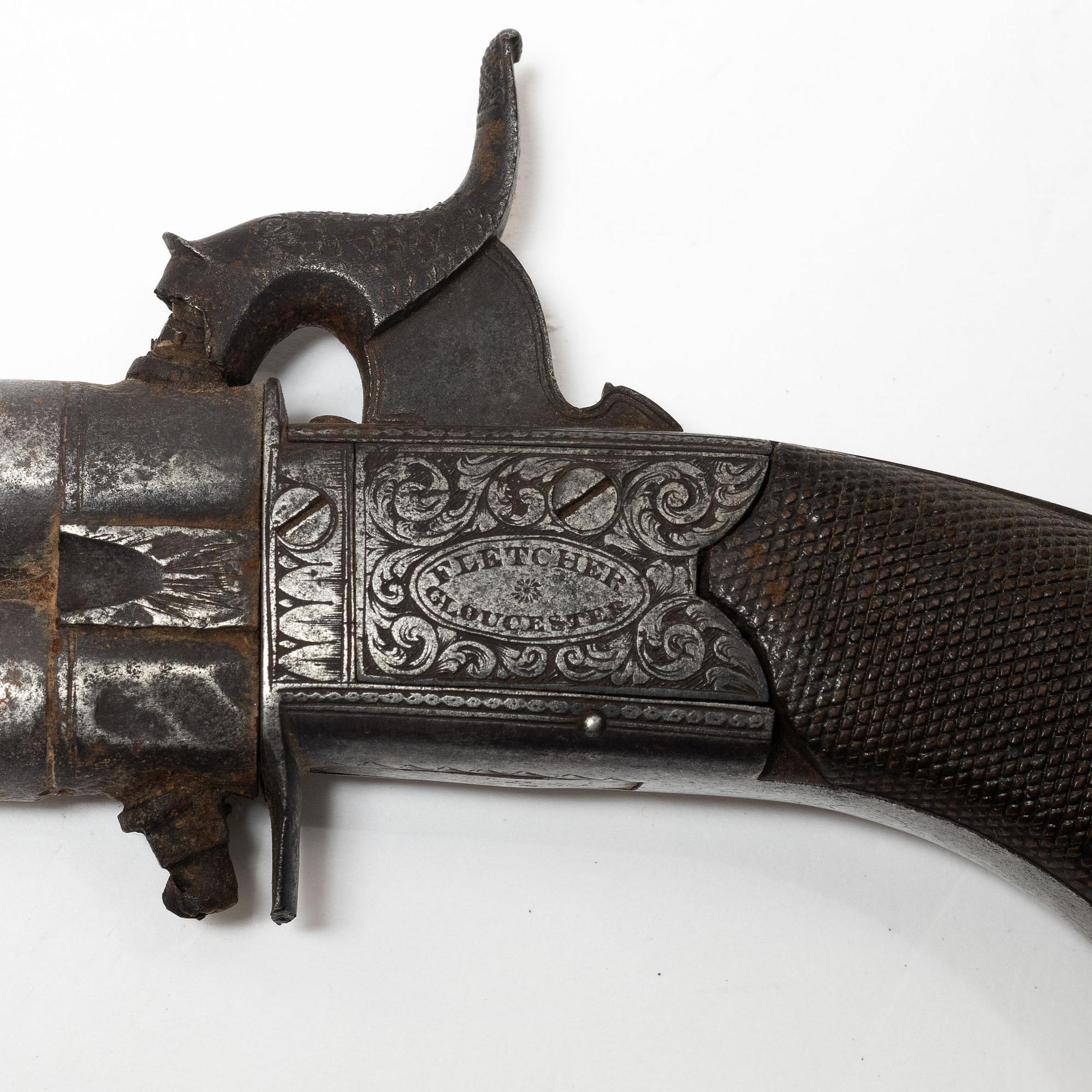 Percussion pistol, double-barrelled, William Fletcher Gloucester (1841-44).