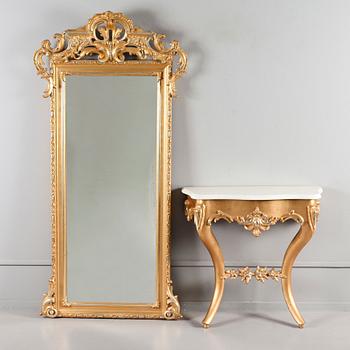 SPEGEL med KONSOLBORD, rokokostil, 1800-talets andra hälft.