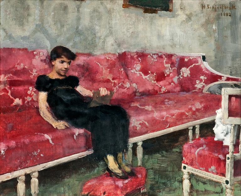 Helene Schjerfbeck, GIRL ON A RED SOFA.