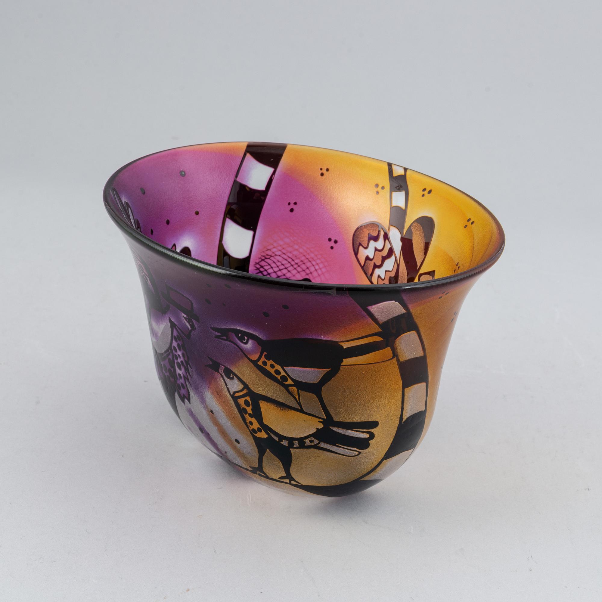 Bertil Vallien, glass bowl, Kosta Boda, unique, Signed and numbered.