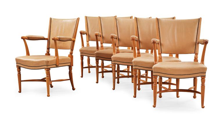 A set of six Josef Frank mahogany dining chairs, model 725, Svenskt Tenn.