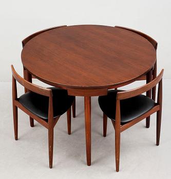 HANS OLSEN, matbord och stolar, 4 st, Frem Røjle, Danmark 1950-tal.