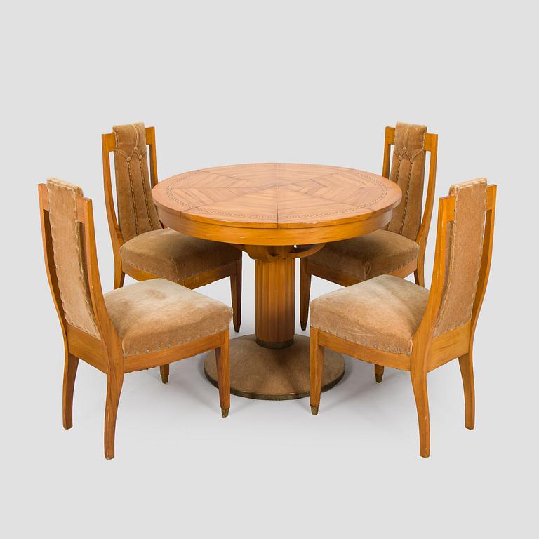 Adolf Koskinen, table and 4 chairs, for Elias Hollo Puunjalostustehdas, 1910s/1920s.