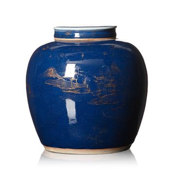 1182. A blue glazed jar with cover, Qing dynasty, Qianlong (1736-95).