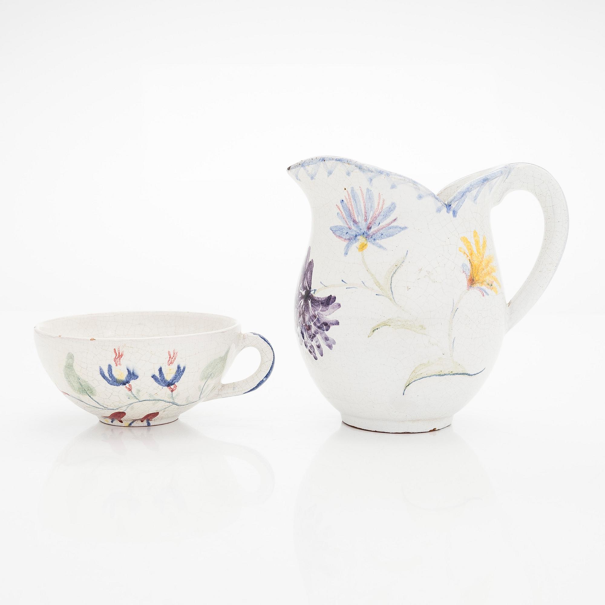 Marita Lybeck, jug and bowl, red clay, signed ML.