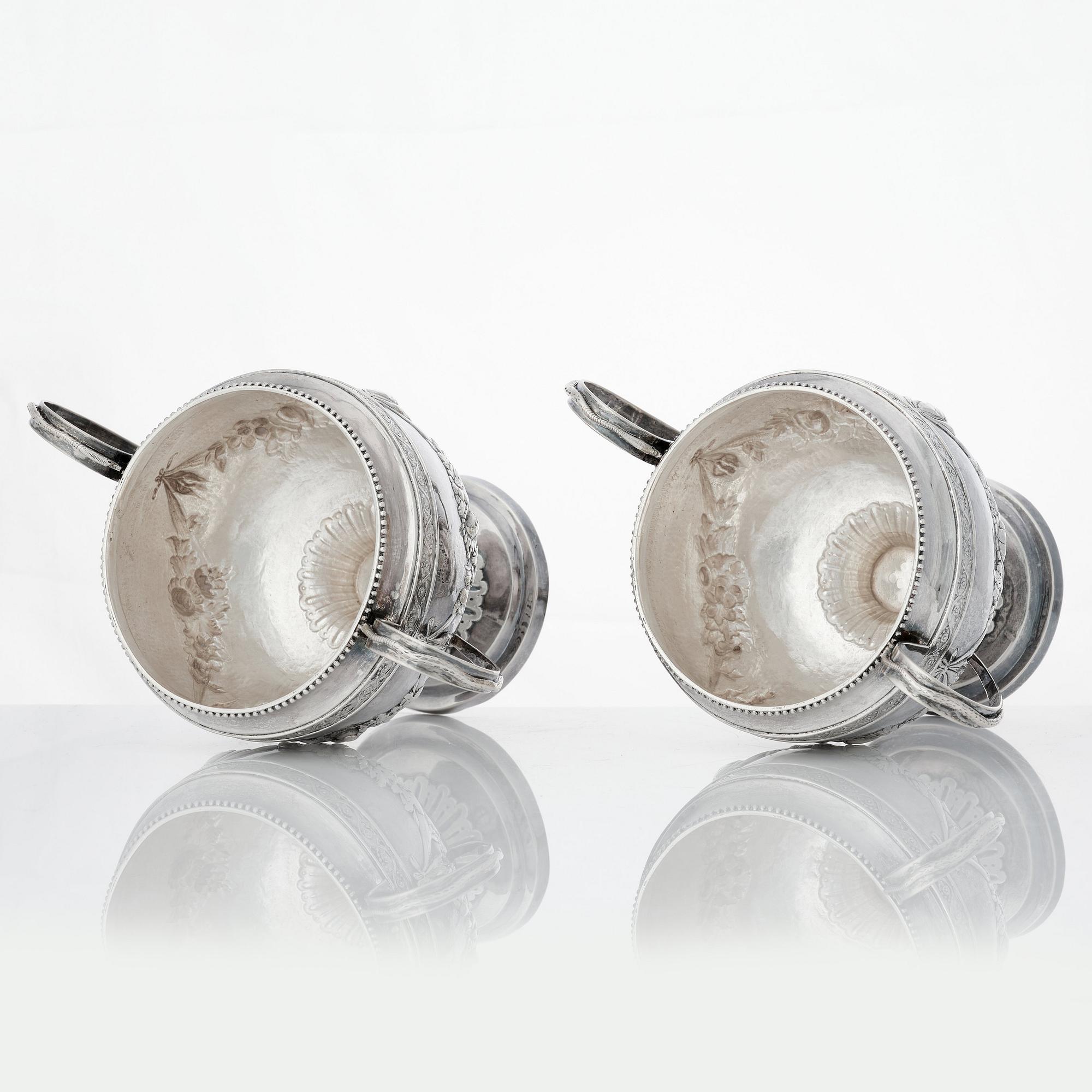 A pair of Swedish Gustavian silver sugar-bowls, mark of Johan Malmstedt, Gothenburg 1786.