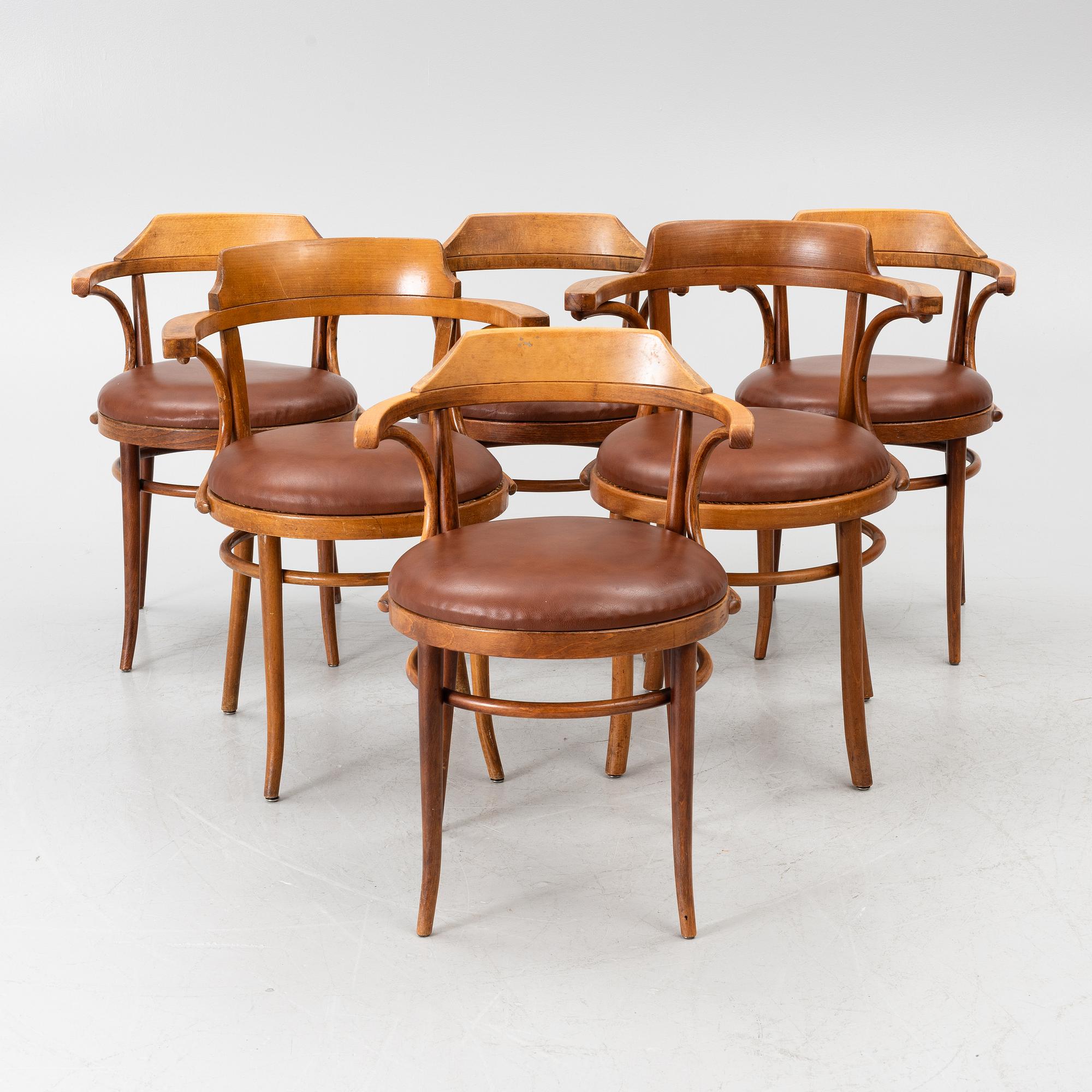 Armchairs, 6, model no. 3, Thonet, first half of the 20th century.