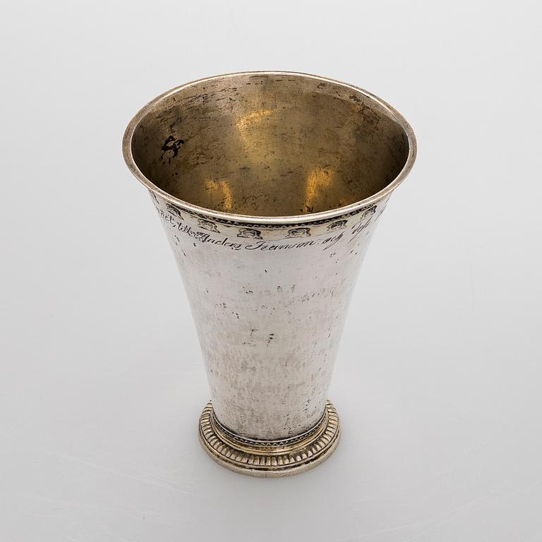 An 18th-century parcel-gilt silver cup, maker's mark of Nils Trybom, Linköping, Sweden 1760.