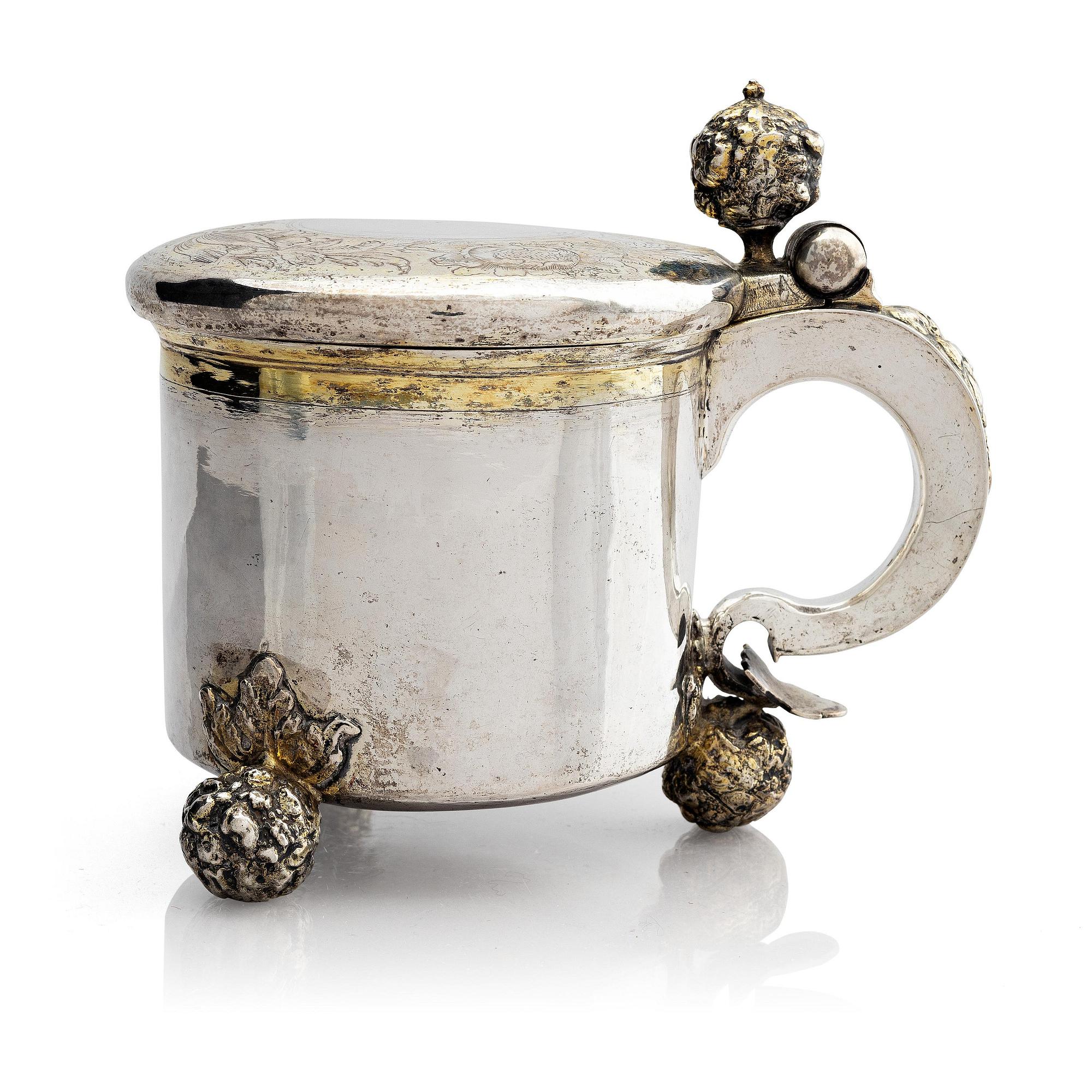 A Swedish 17th century parcel-gilt silver tankard, mark of Arvid Falck (active 1667-1691), Stockholm before 1689.