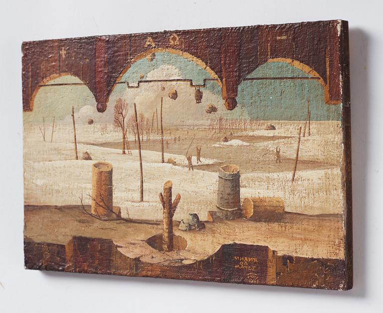 Milić od Mačve, olja på duk lagd på pannå, signerad, även signerad och daterad 1968 a tergo.