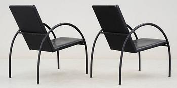 A pair of Jonas Bohlin 'Paris' black lacquered tubular steel and black leather easy chairs, Lammhults, Sweden 2000.