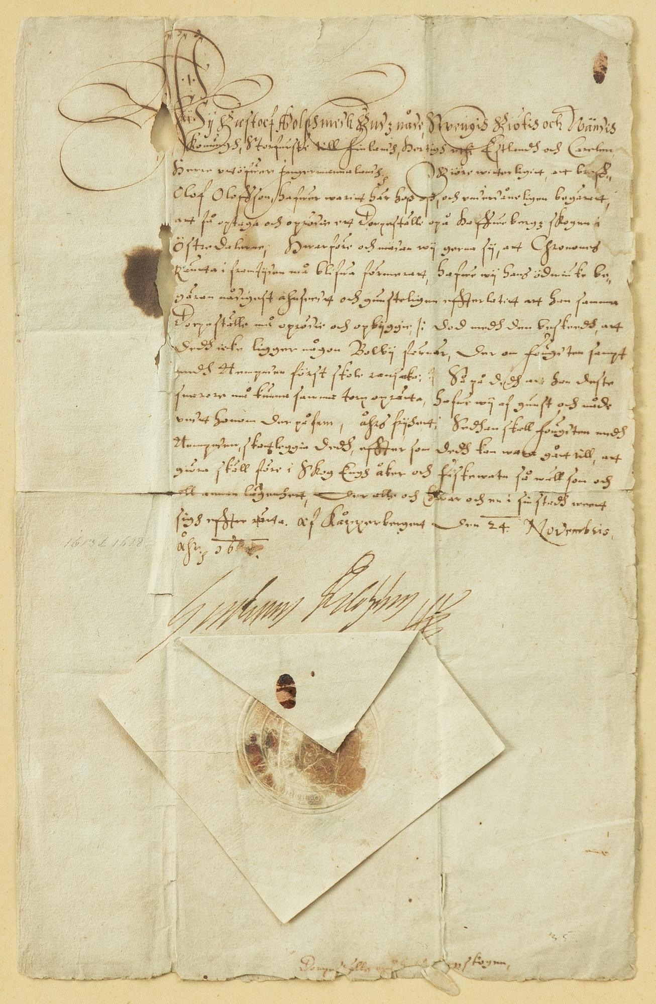 Document. With royal signature. Gustav II Adolf.