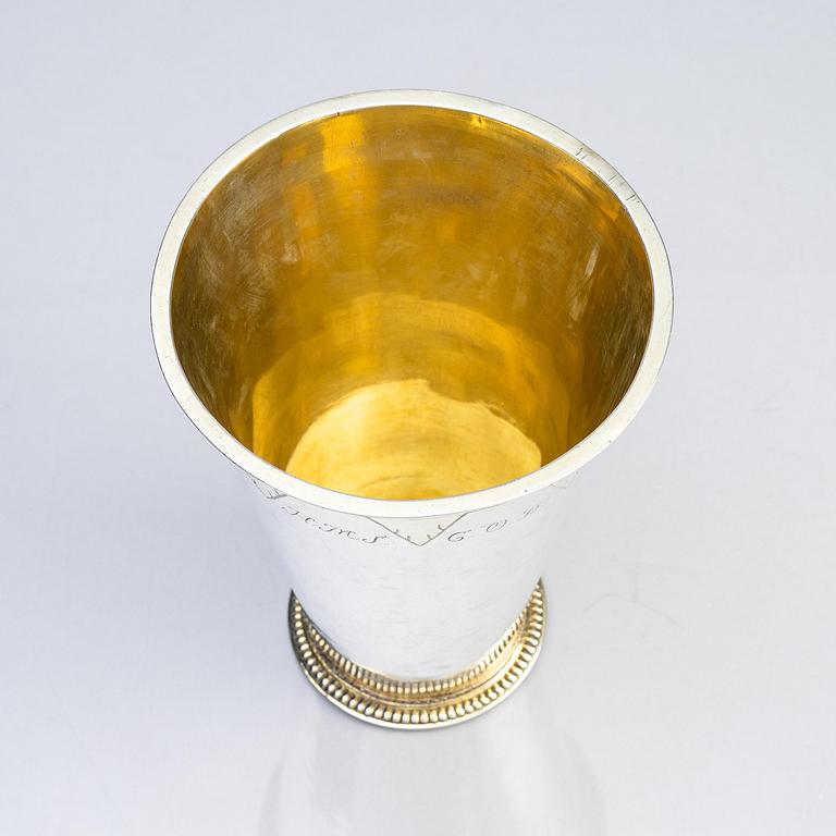 A Swedish early 18th century parcel-gilt silver beaker, mark of Casimir Friedrich Meidt, Karlskrona 1712.