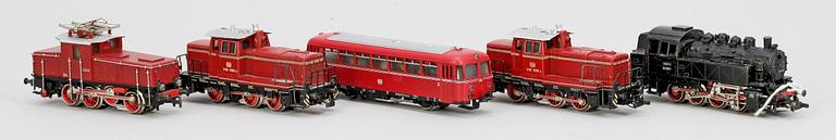PARTI LOK, 5 st, Märklin H0 3064, 3031, 3001, 3065 och 3016, 1900-talets andra hälft.