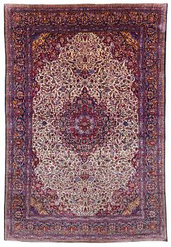 391. An antique silk Kashan carpet, central Persia (Iran) c. 378 x 259 cm.
