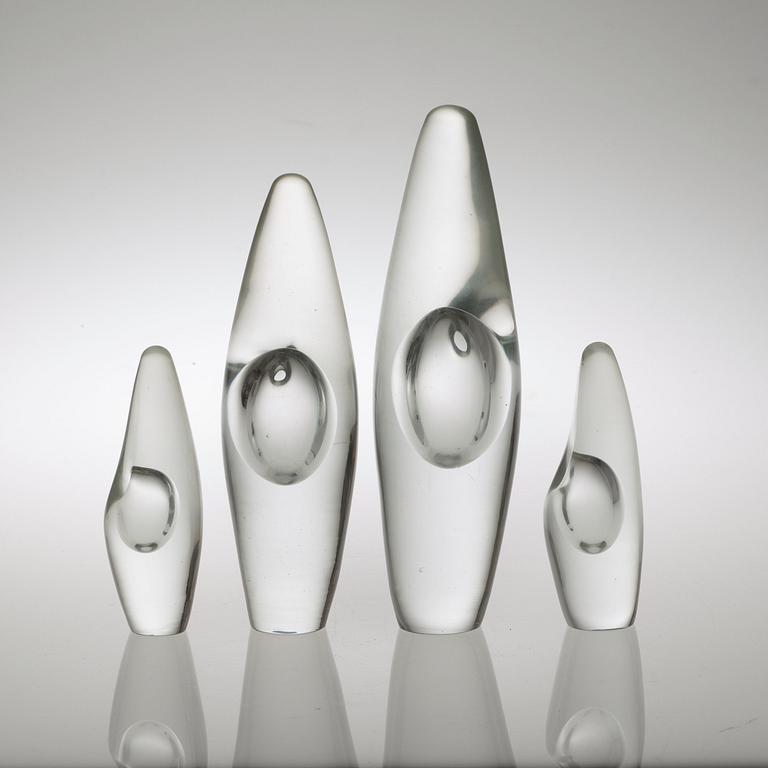 A set of four Timo Sarpaneva 'Orkidea' glass art objects, Iittala, Finland.
