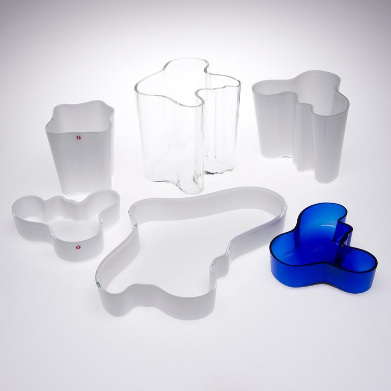 VAS OCH SKÅLAR, glas, 3+3 st, Alvar Aalto, Iittala 2000-tal.