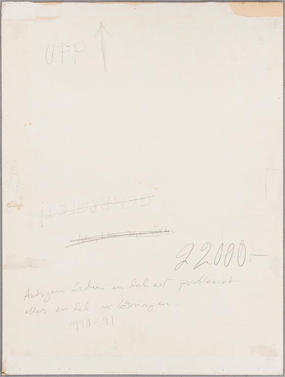 ULF RAHMBERG, mixed media on paper, signed with monogram and dated 11990-91 on verso.