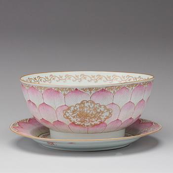 A massive famille rose 'Lotus' punch bowl with charger, Qingdynasty, Qianlong (1736-95).