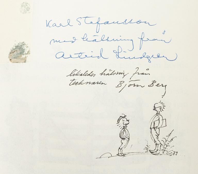 Astrid Lindgren, books, 2 pieces, signed by the author and illustrator Björn Berg.