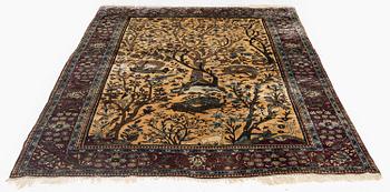 A pictoral silk Kashan 'Mohtasham' rug, c. 195 x 130 cm.