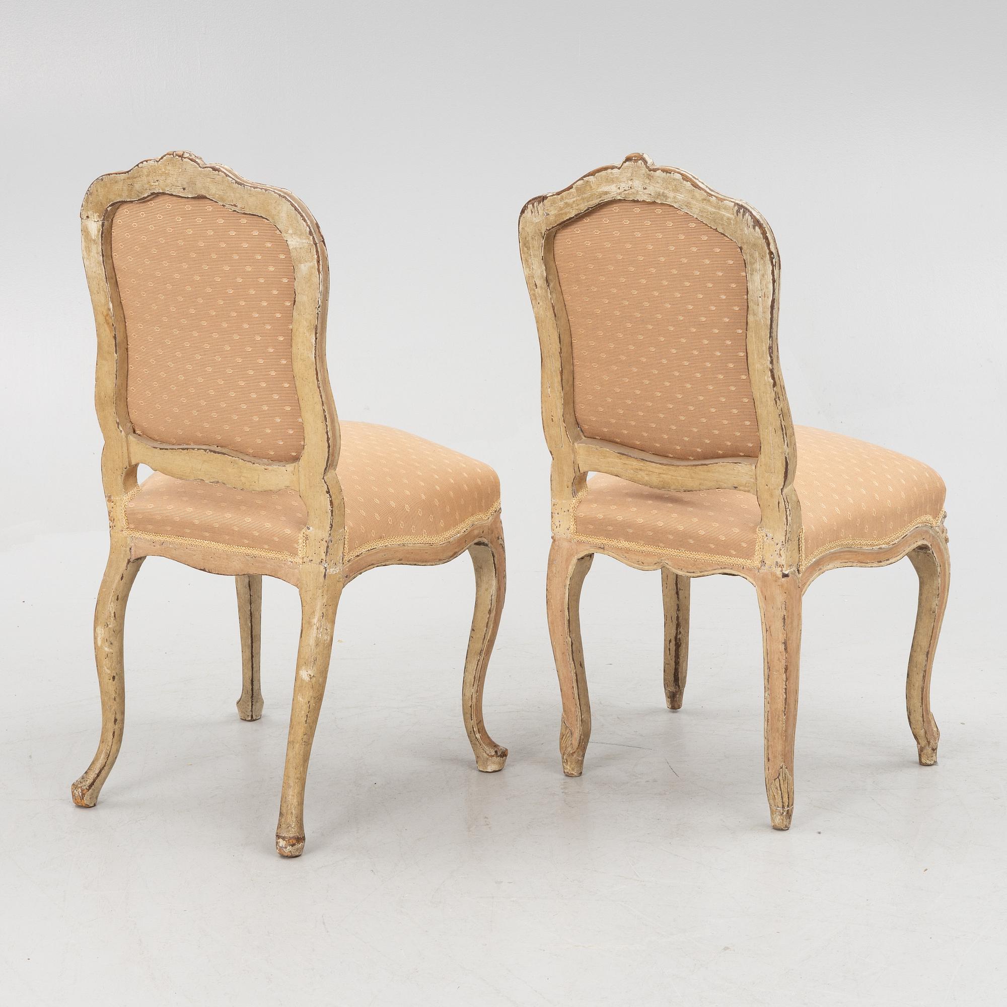 A matched pair of French Louis XV chairs, mid 18th Century.