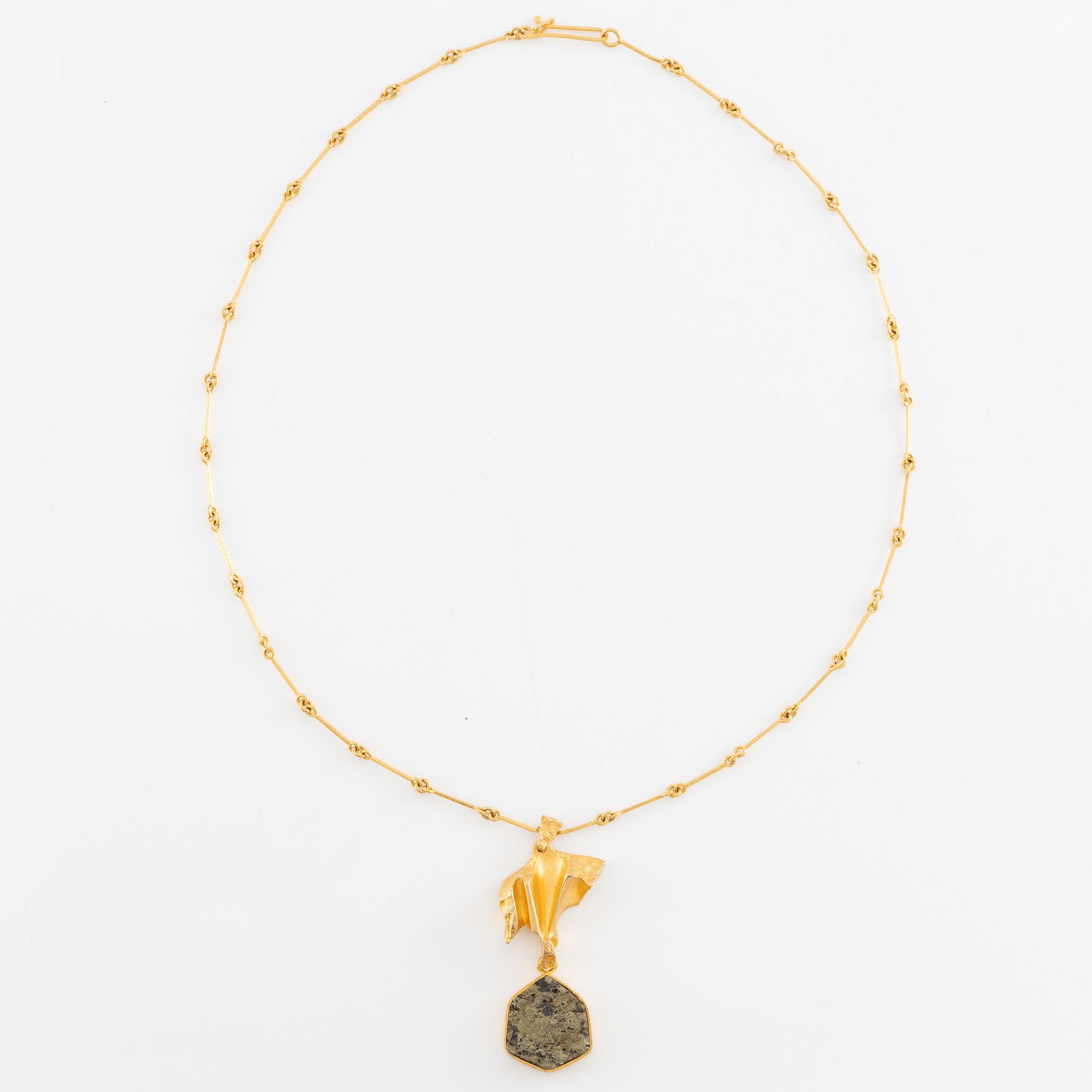 Björn Weckström, a necklace 18K gold with copper ore, for Lapponia, Finland 1976.