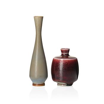 Berndt Friberg, two miniature stoneware vases, Gustavsberg Studio Sweden  1952, 1960. Alva & Gunnar Myrdal Collection.