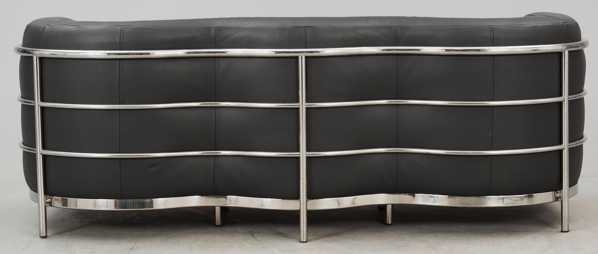 A Jonathan De Pas, Donato d'Urbino & Paolo Lomazzi 'Onda' grey leather and chromed steel sofa, Zanotta, Italy.
