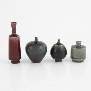 Berndt Friberg, a set of four stoneware miniature vases, Gustavsbergs studio, including 1969.