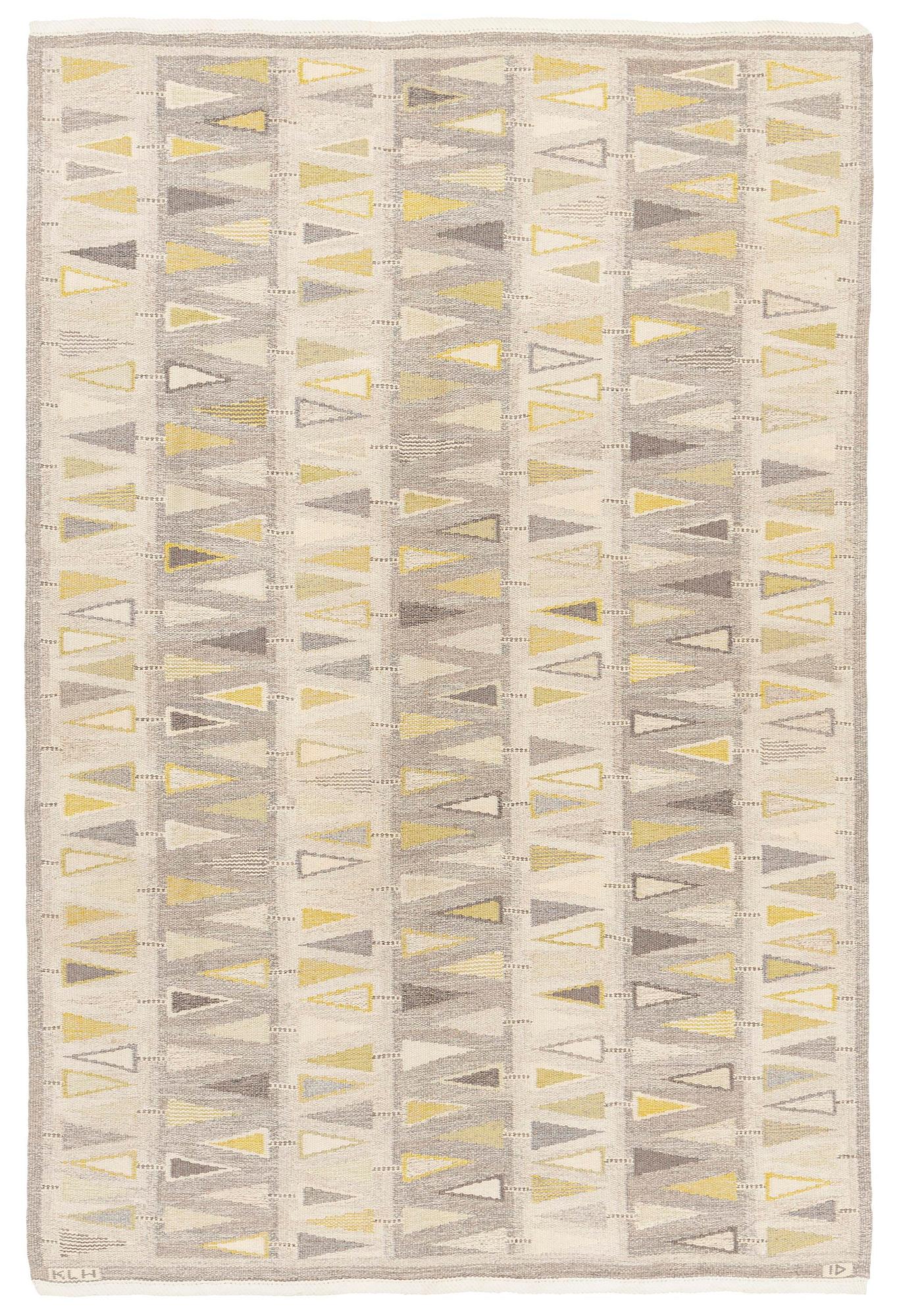 Ingrid Dessau, a carpet, 'Pilevall', flat weave and tapestry weave, c. 258 x 173 cm, signed KLH ID.