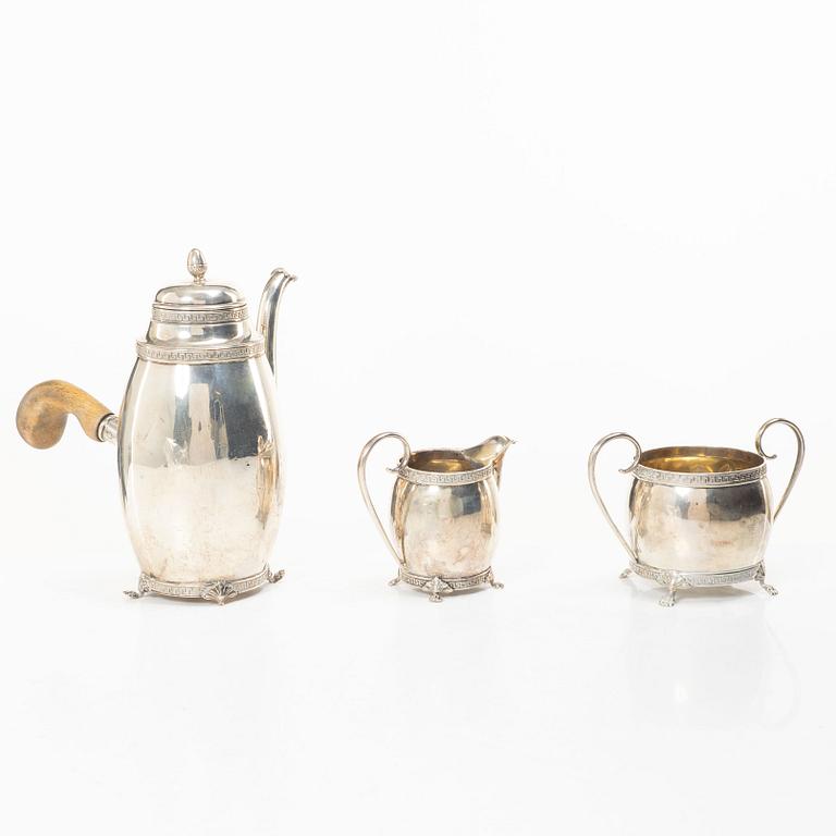 A Swedish three piece silver coffee set, mark of GA Dahlgren, Malmö 1918–1920.