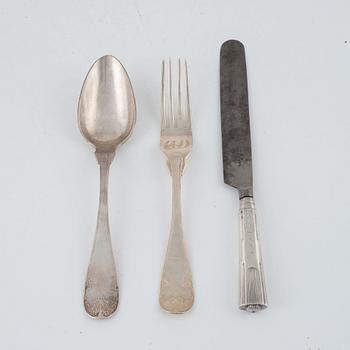 A three-piece silver travel cutlery, mark of Pehr Abraham Taxberg, Sundsvall 1843.