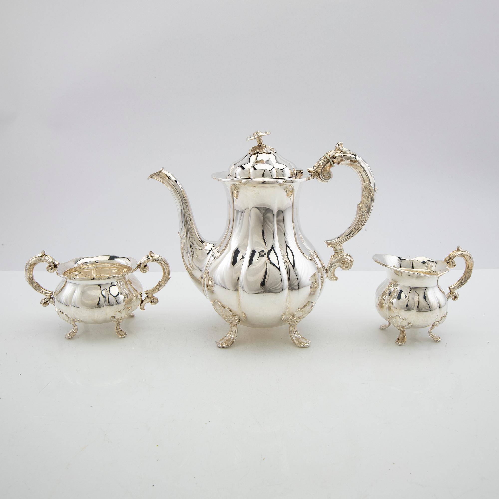 Cohr, coffee service, 3 pieces, silver, Rococo style, Denmark 20th century.