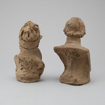 ALESSANDRO MORETTI, two portrait busts. Earthenware. Signed A. Moretti and dated 1946.