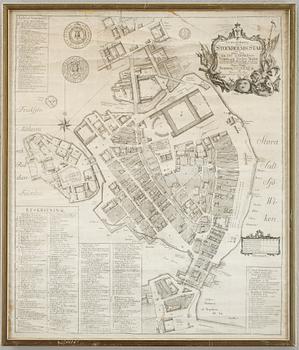 KARTA, karta, Grundritning öfver Stockholms stad, Jonas Brolin, utgiven 1771.