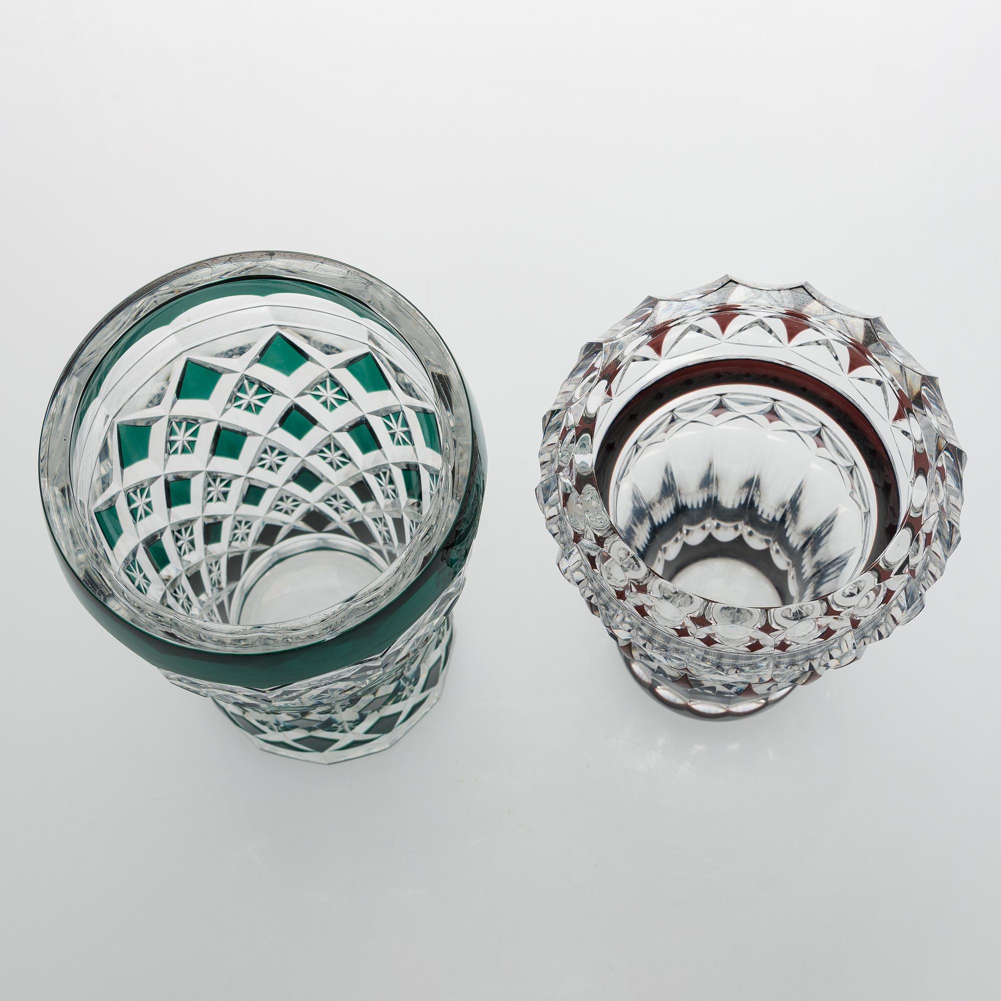 A set of two glass vases, Val Saint Lambert,  signed, Belgium second half of the 20th century.