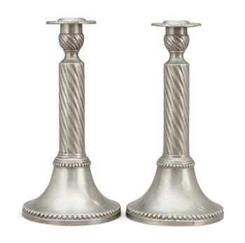 A pair of Gustavian pewter candlesticks by E. P. Krietz 1786.